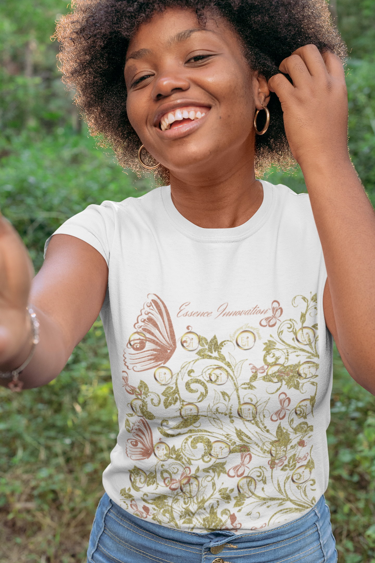 Floral Butterfly T-Shirt in White | Nature-Inspired Botanical Tee | Elegant Boho Shirt for Women | EssenceInnoCreate