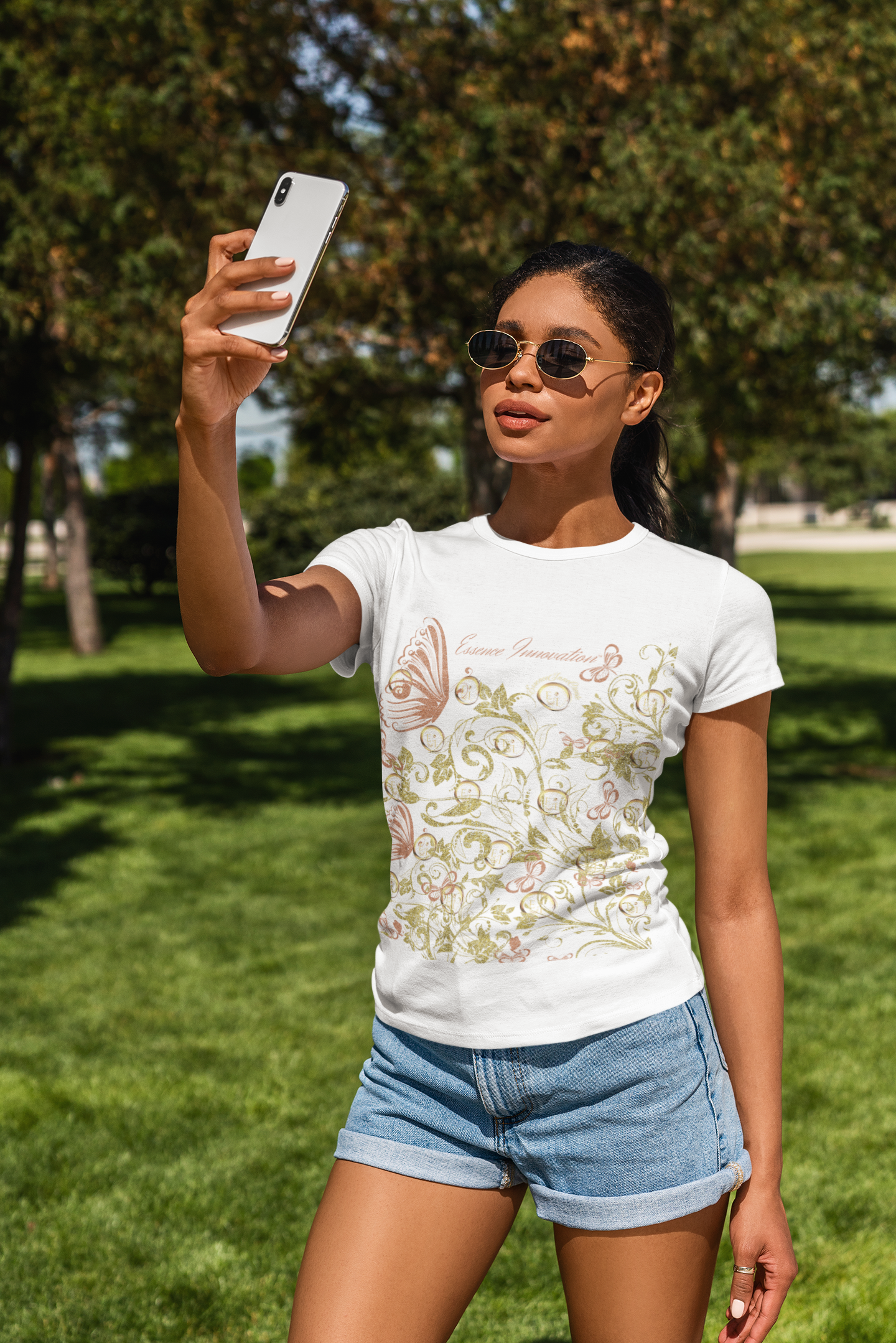 Floral Butterfly T-Shirt in White | Nature-Inspired Botanical Tee | Elegant Boho Shirt for Women | EssenceInnoCreate