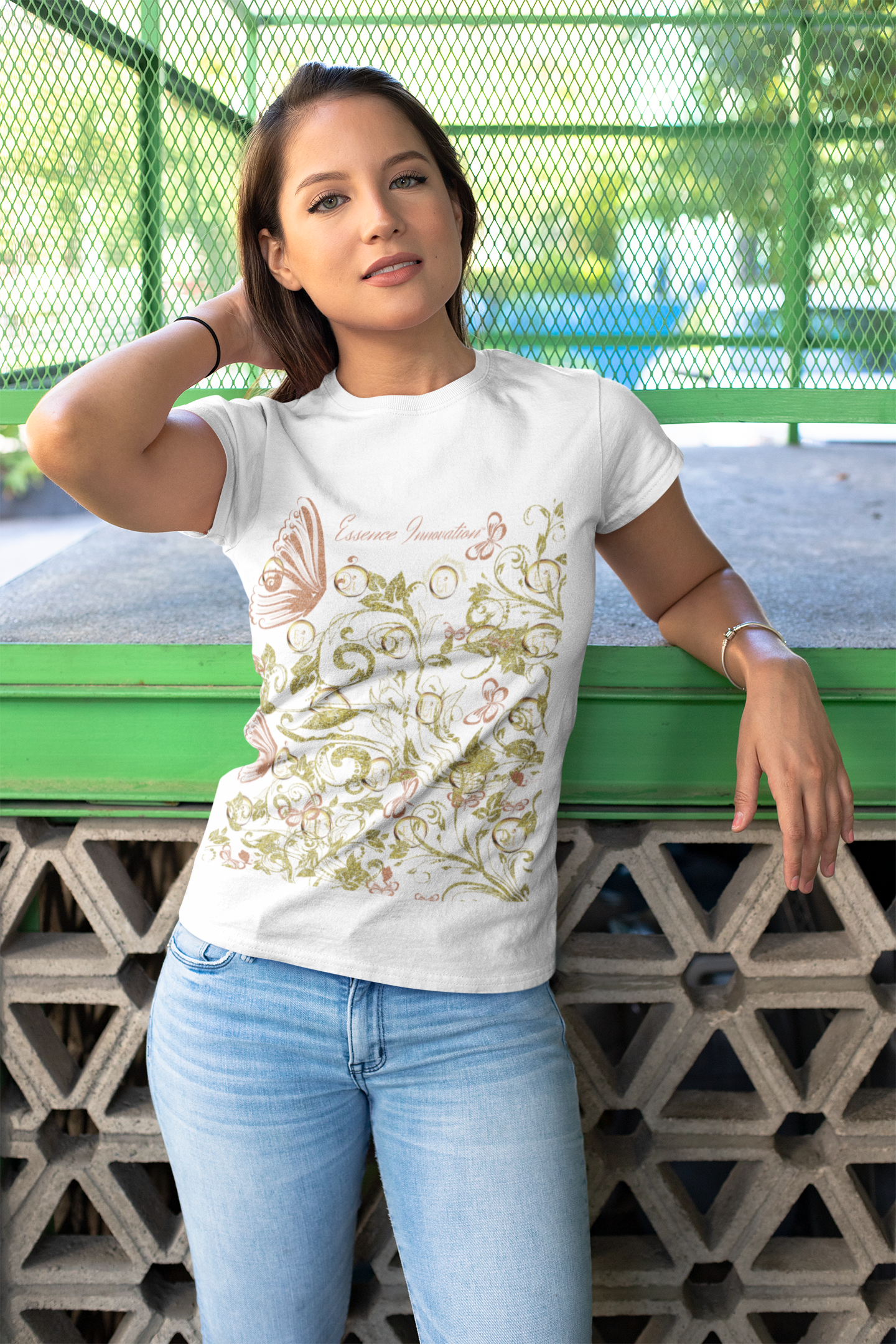 Floral Butterfly T-Shirt in White | Nature-Inspired Botanical Tee | Elegant Boho Shirt for Women | EssenceInnoCreate