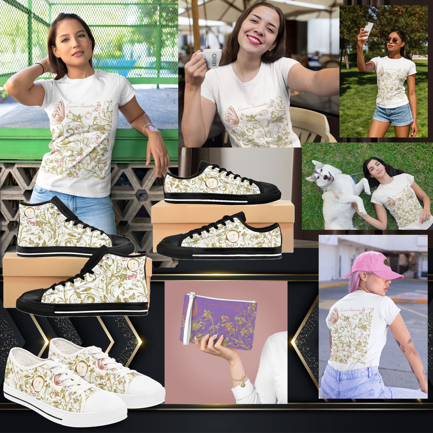 Floral Butterfly T-Shirt in White | Nature-Inspired Botanical Tee | Elegant Boho Shirt for Women | EssenceInnoCreate