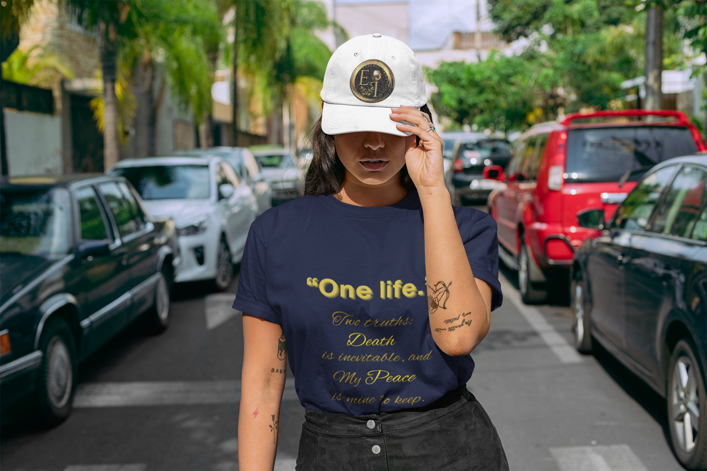 One Life Tee in Navy – Timeless Motivational Tee | EI Fashion