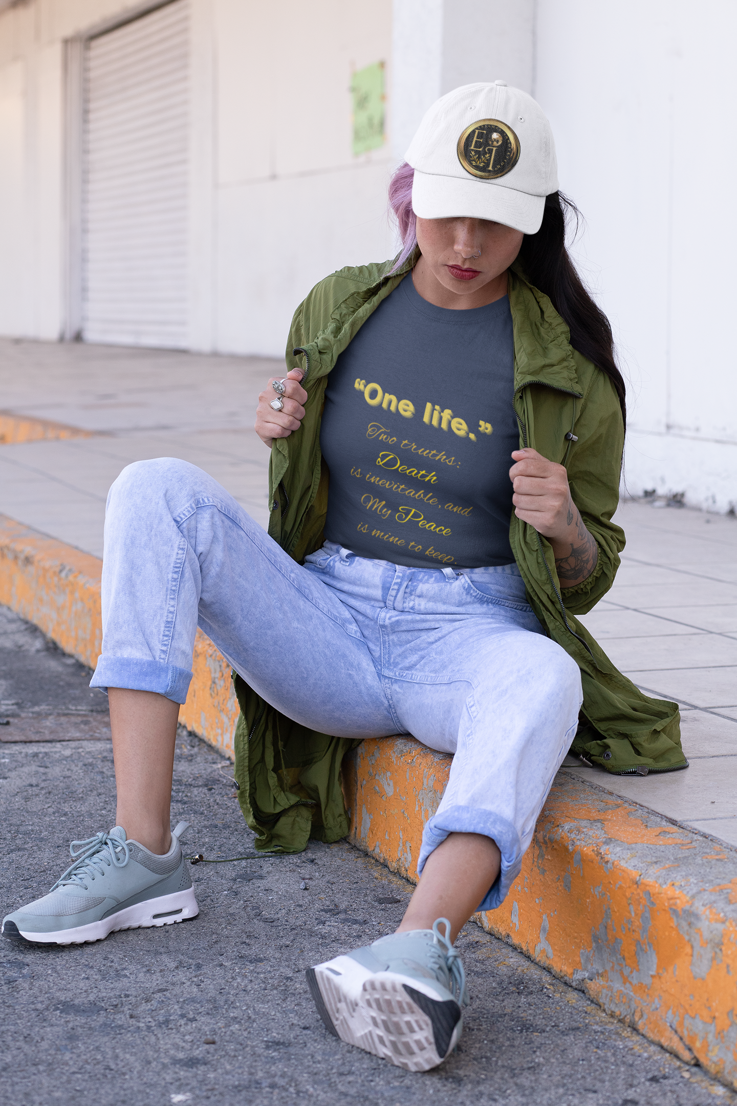 One Life Tee in Navy – Timeless Motivational Tee | EI Fashion