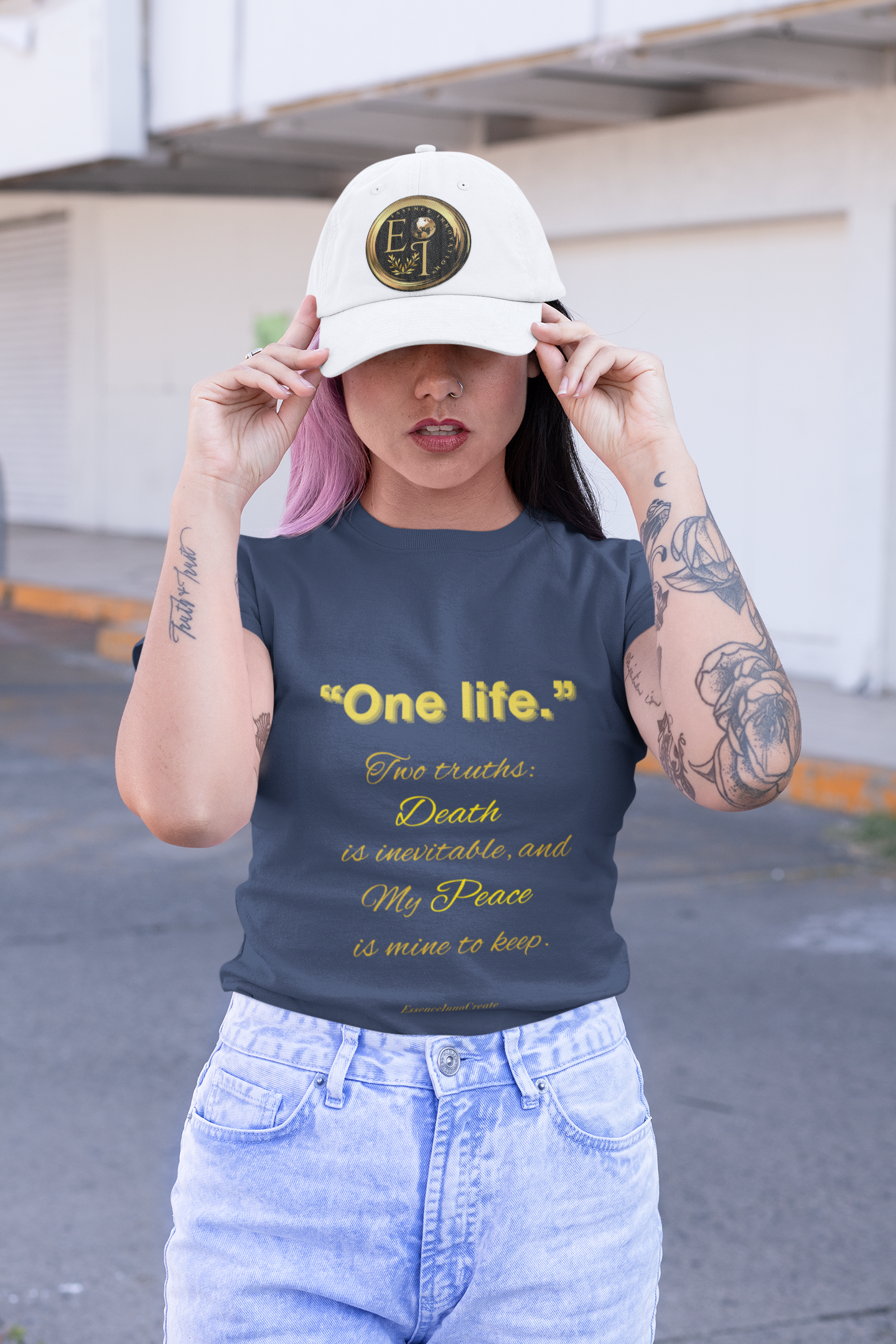 One Life Tee in Navy – Timeless Motivational Tee | EI Fashion