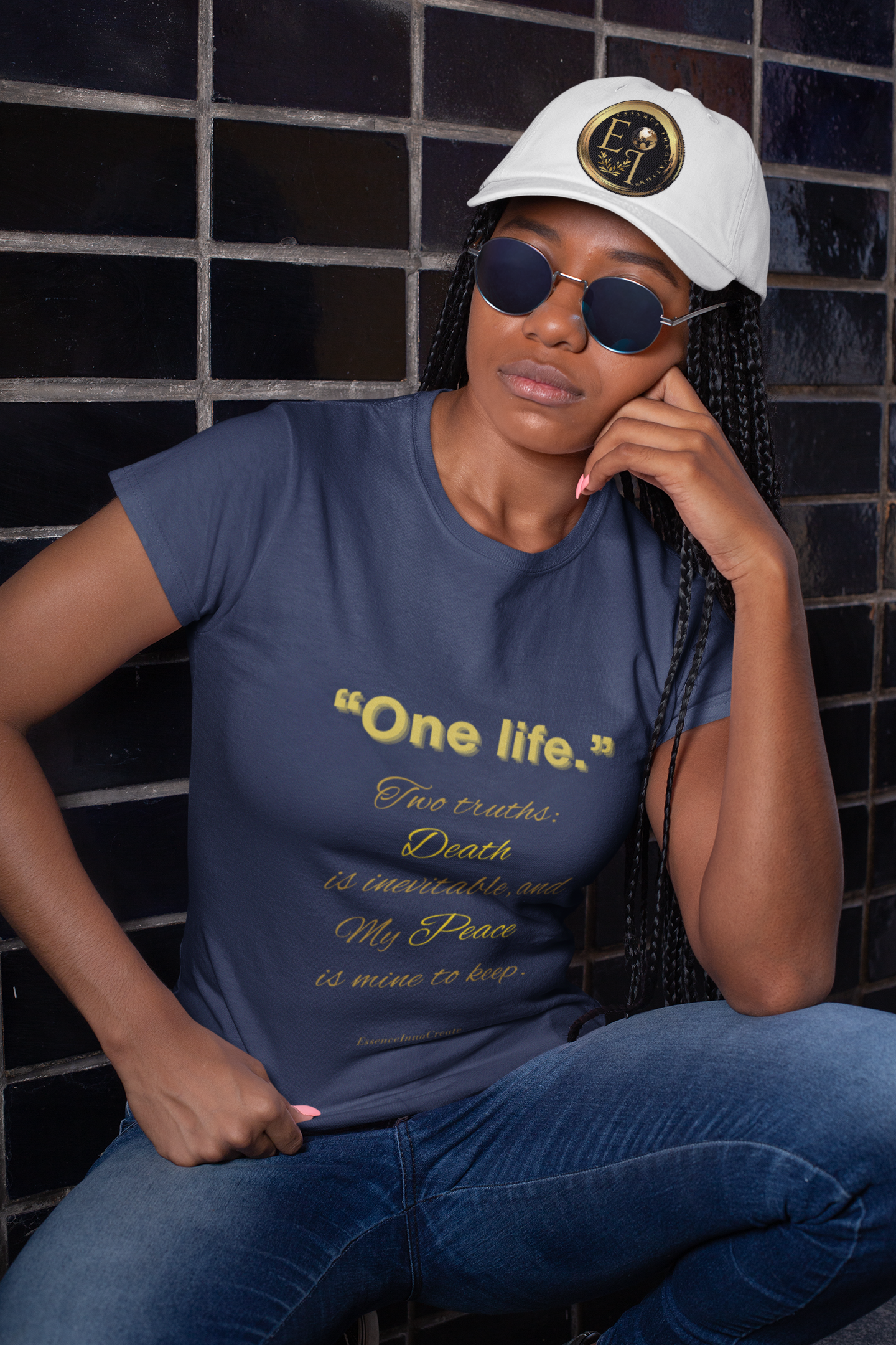 One Life Tee in Navy – Timeless Motivational Tee | EI Fashion