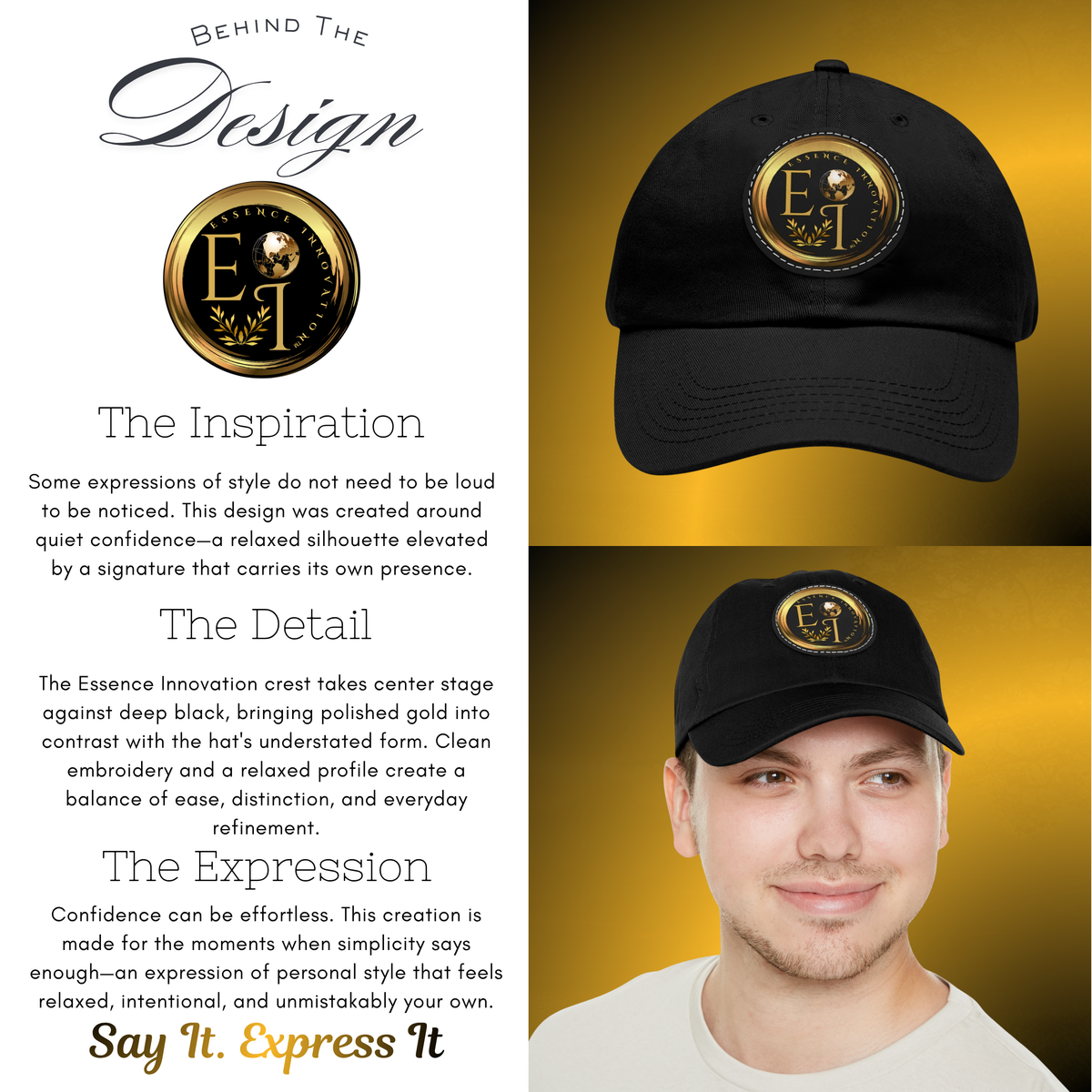 Dad Hat with Leather Patch – 3 Colors | Essence Innovation