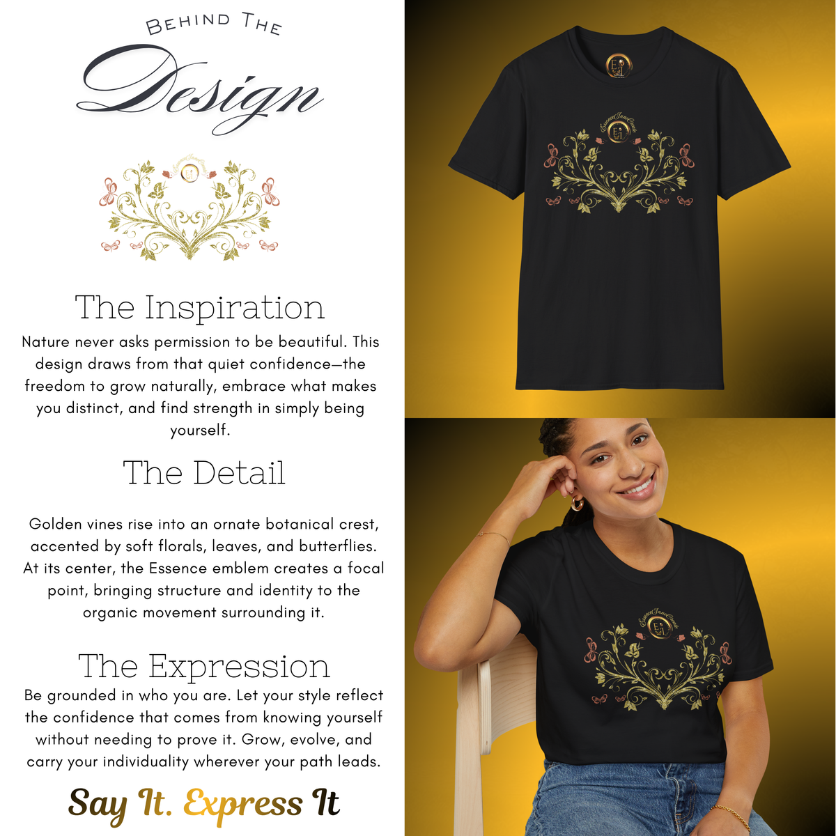 Bohemian Butterfly Crest Oversized Tee – Botanical Graphic Shirt
