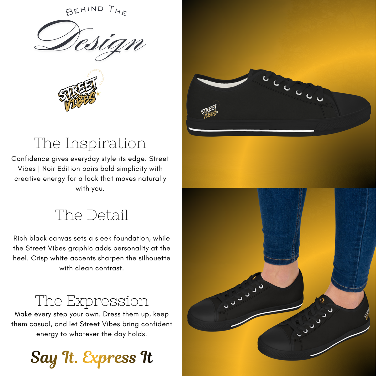 Women’s Street Vibes Canvas Low Tops – Noir Edition