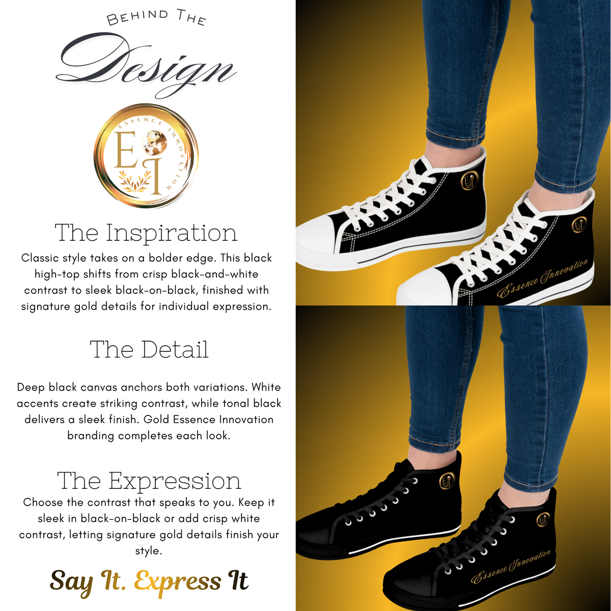 Essence Innovation High-Top Sneakers | Classic Edition | Black Canvas