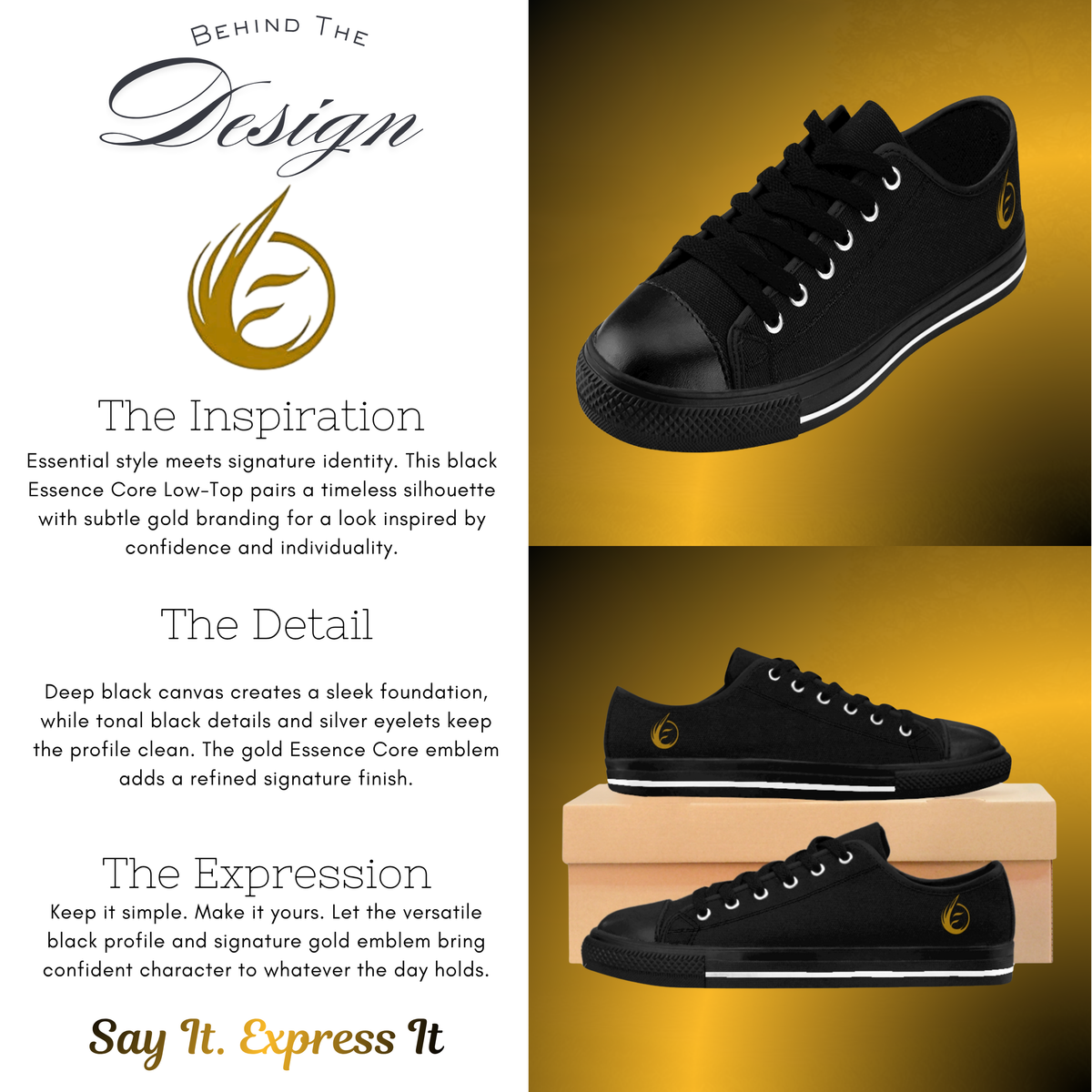 Women’s Essence Core Canvas Low Tops – Noir Edition