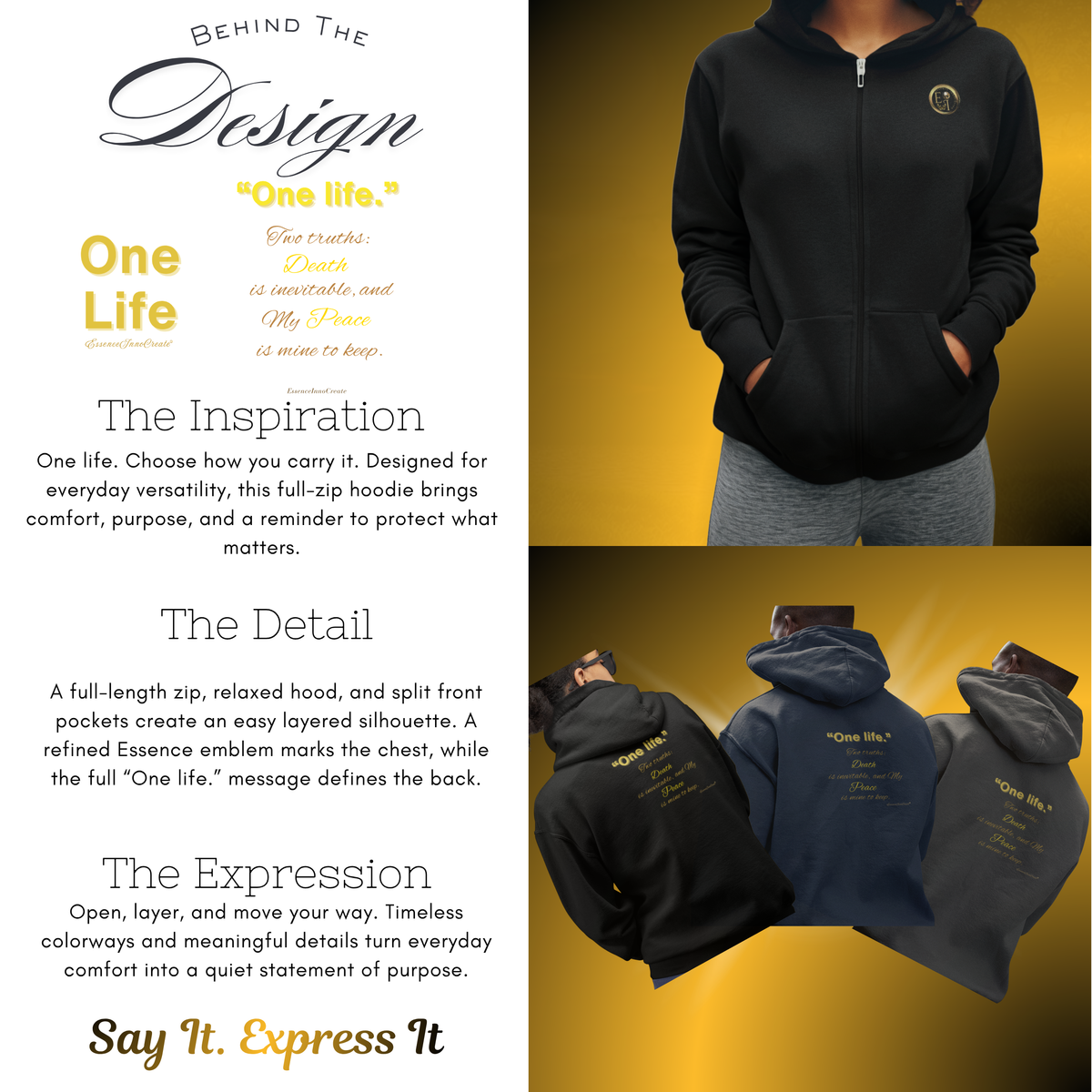 EssenceInnoCreate One Life Two Truths Full-Zip Hoodie