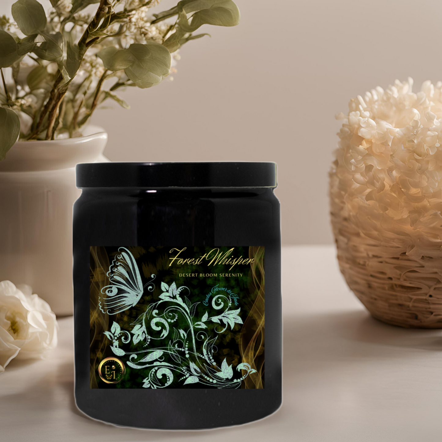 Forest Whisper Desert Serenity | Cactus Flower + Jade | Ceramic Candle