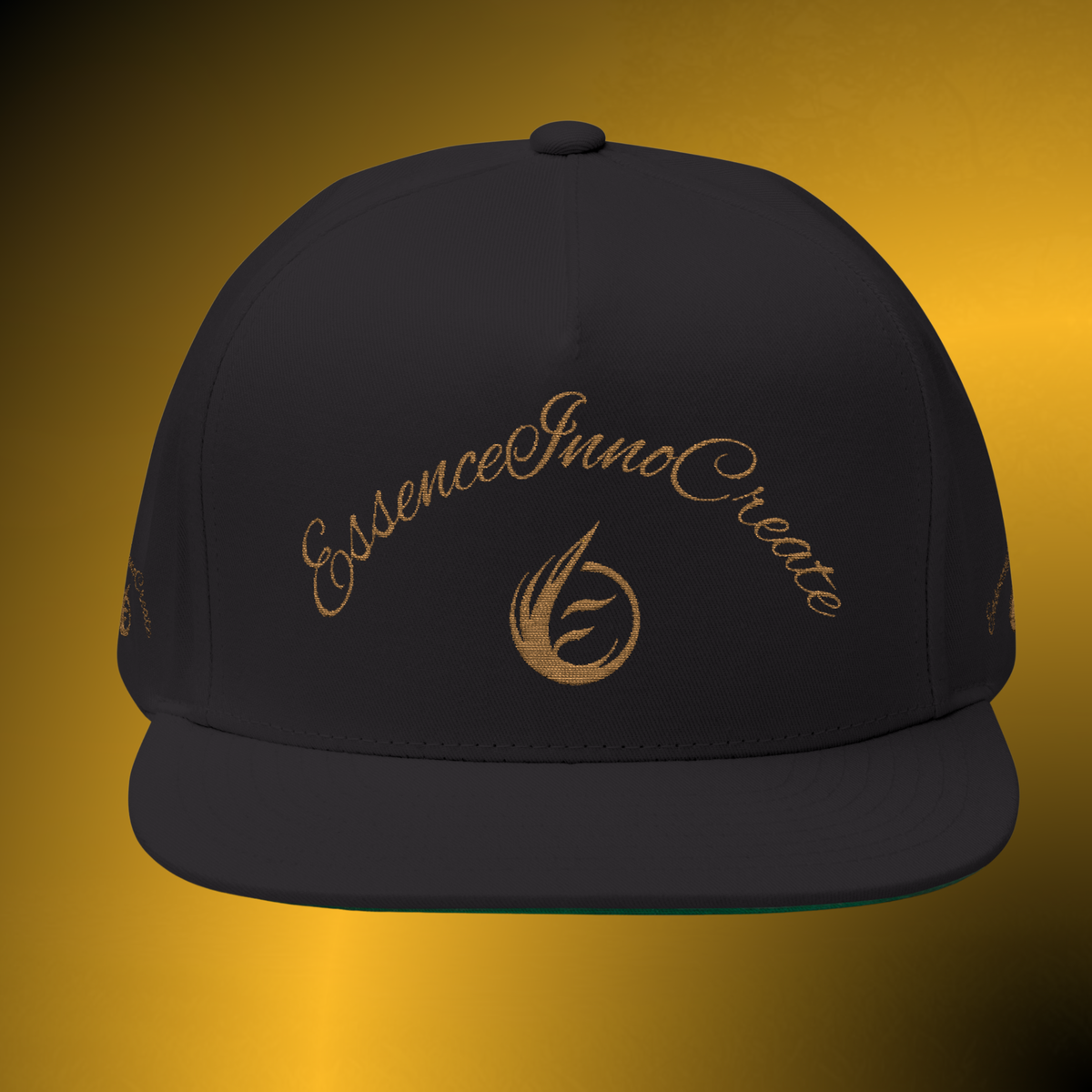 Core Snapback Hat – Gold Logo Flat Bill Cap
