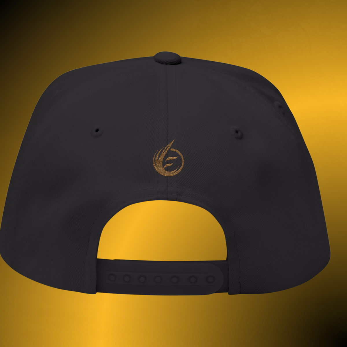 Core Snapback Hat – Gold Logo Flat Bill Cap