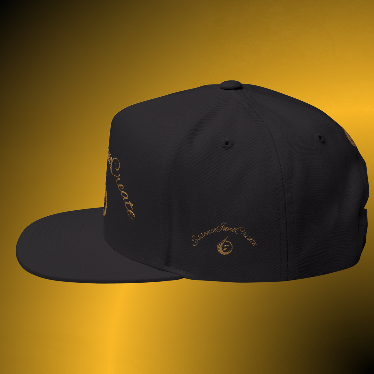 Core Snapback Hat – Gold Logo Flat Bill Cap
