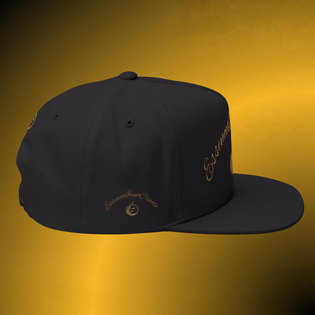 Core Snapback Hat – Gold Logo Flat Bill Cap