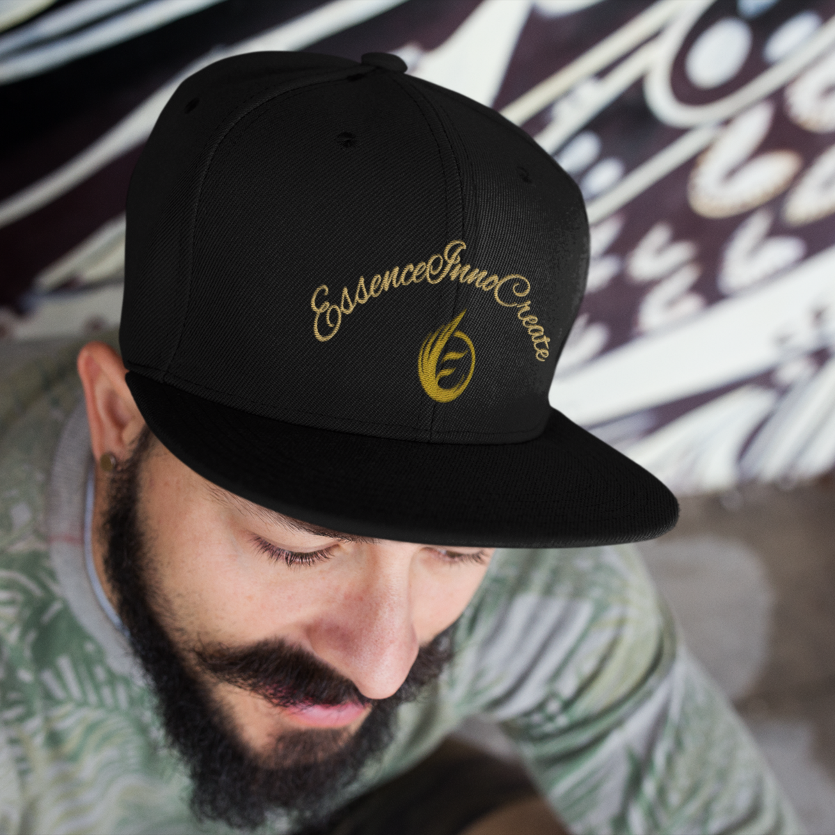 Core Snapback Hat – Gold Logo Flat Bill Cap