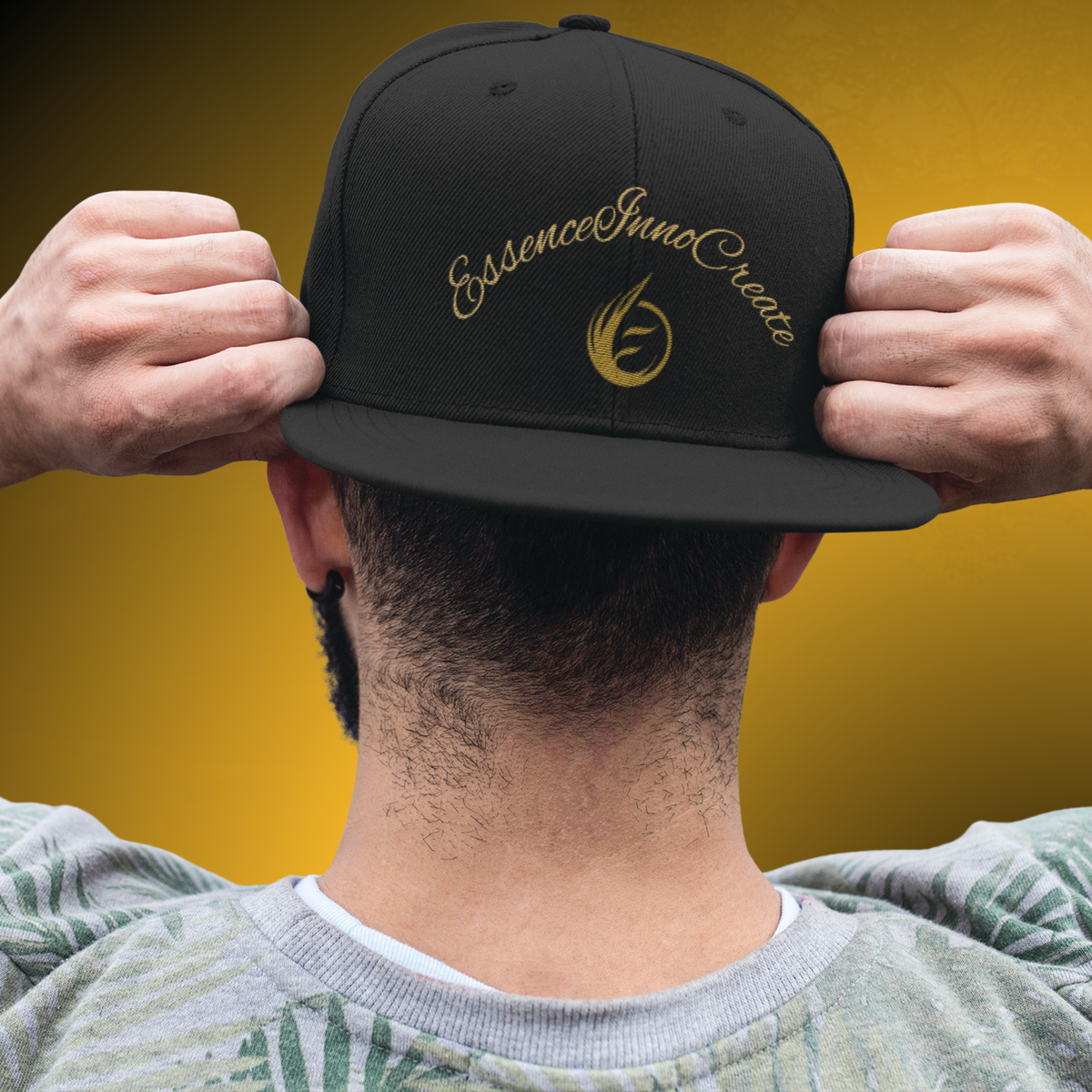 Core Snapback Hat – Gold Logo Flat Bill Cap