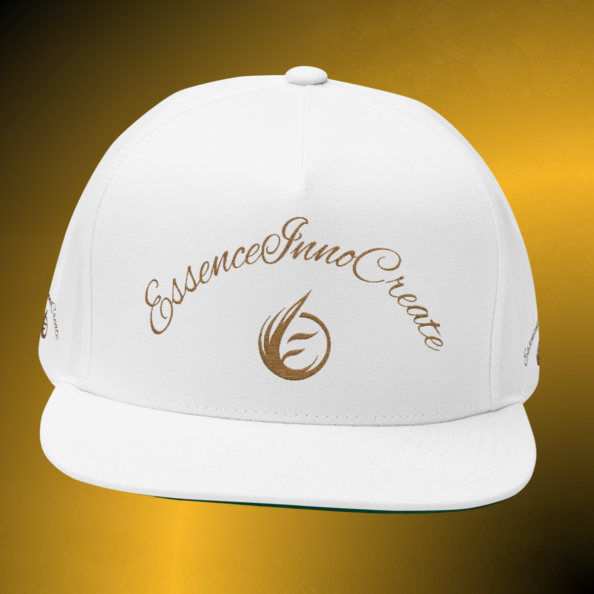 Core Snapback Hat – Gold Logo Flat Bill Cap