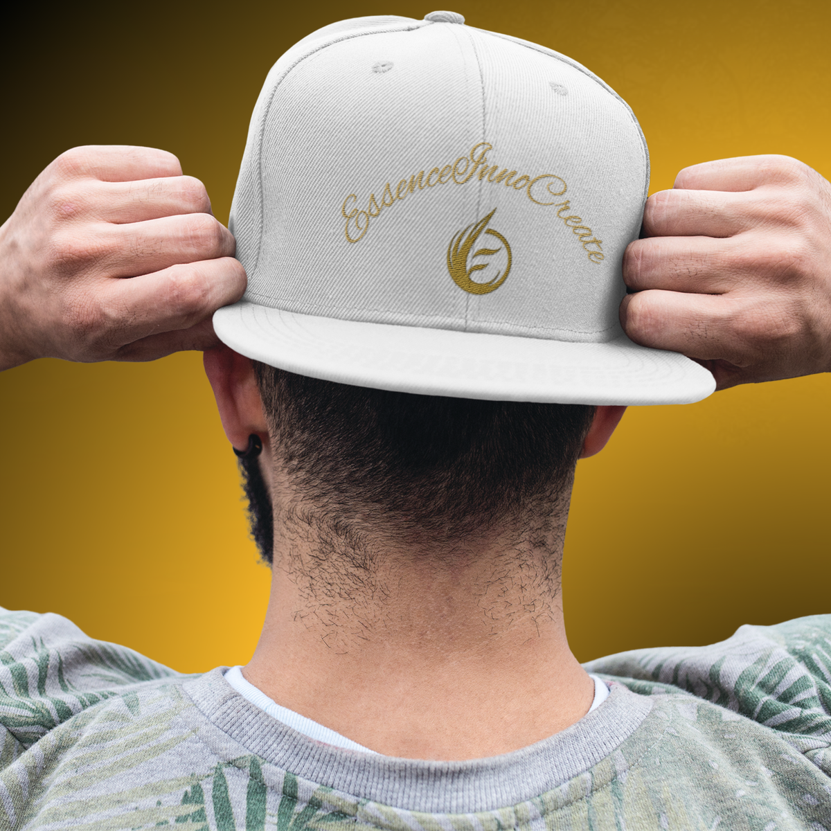 Core Snapback Hat – Gold Logo Flat Bill Cap