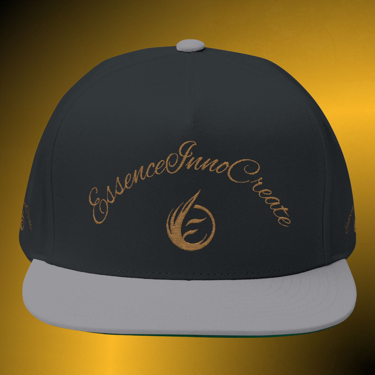 Core Snapback Hat – Gold Logo Flat Bill Cap