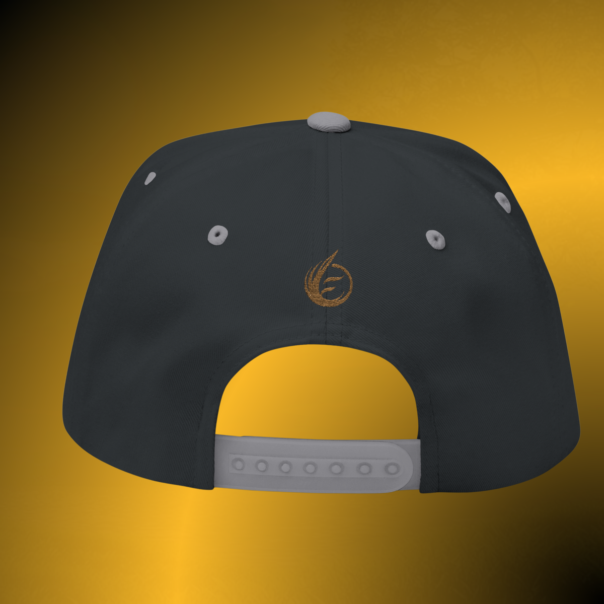 Core Snapback Hat – Gold Logo Flat Bill Cap