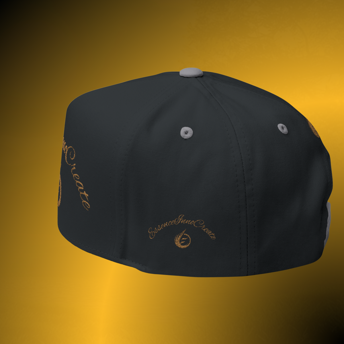 Core Snapback Hat – Gold Logo Flat Bill Cap