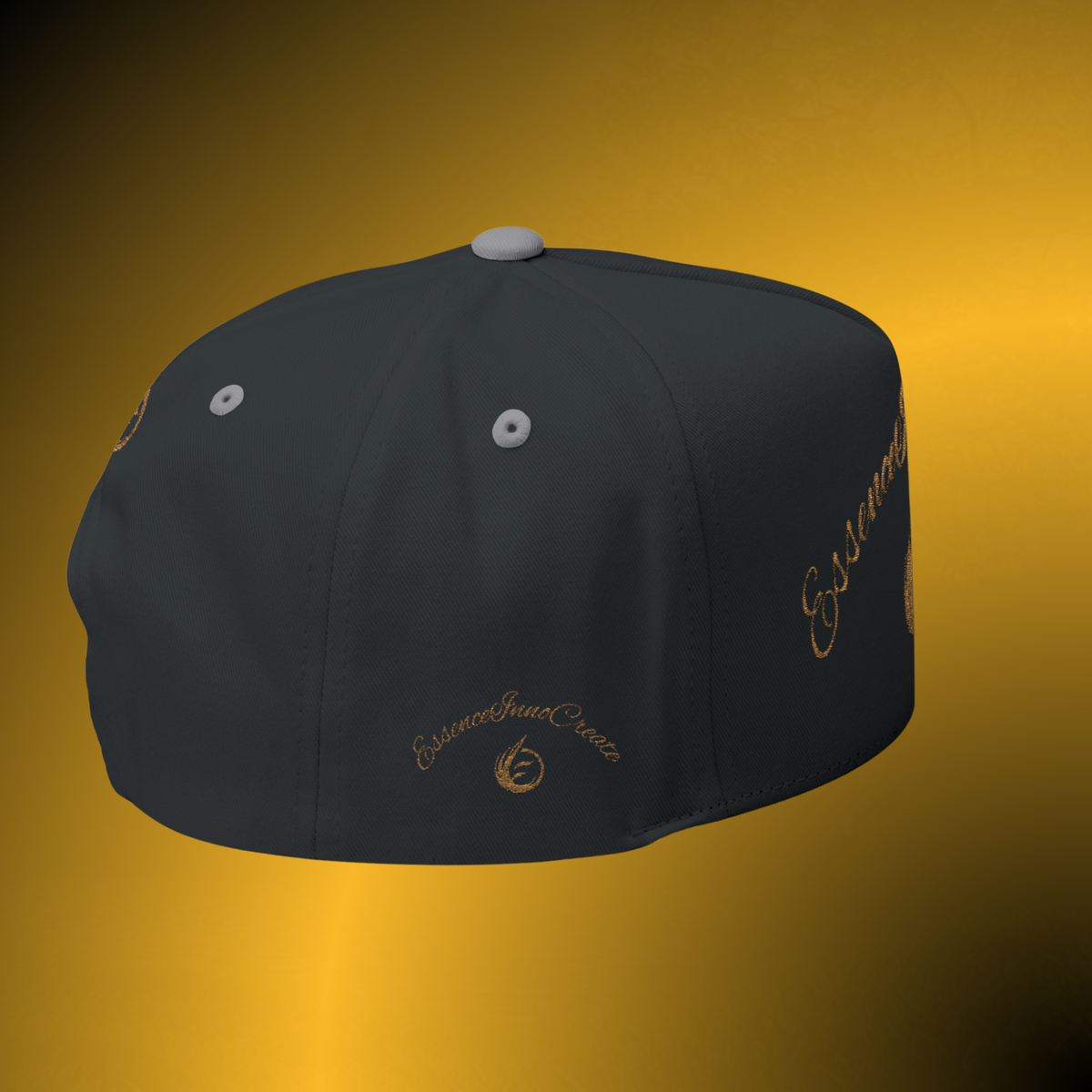 Core Snapback Hat – Gold Logo Flat Bill Cap