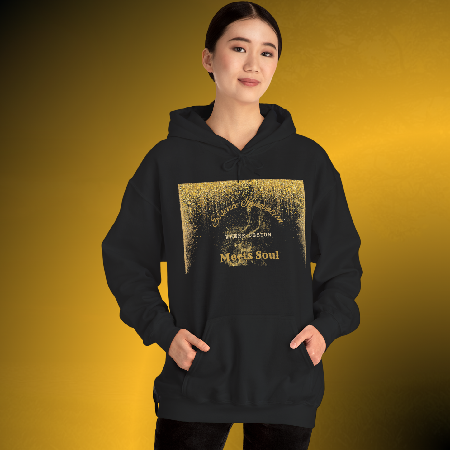 Design Meets Soul Hoodie – Gold Graphic Streetwear Hoodie