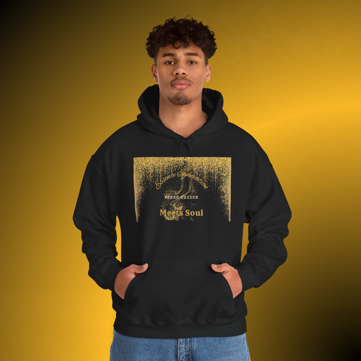 Design Meets Soul Hoodie – Gold Graphic Streetwear Hoodie