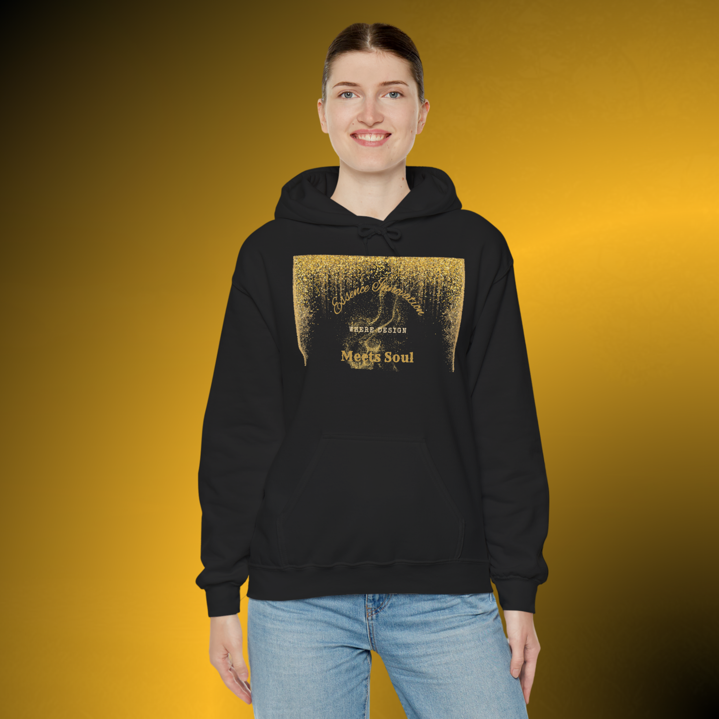 Design Meets Soul Hoodie – Gold Graphic Streetwear Hoodie