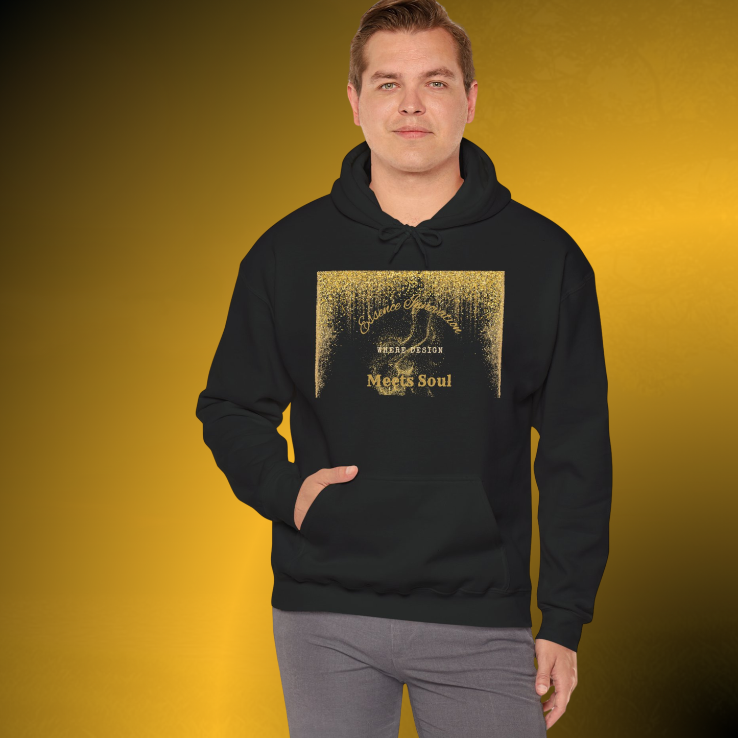 Design Meets Soul Hoodie – Gold Graphic Streetwear Hoodie