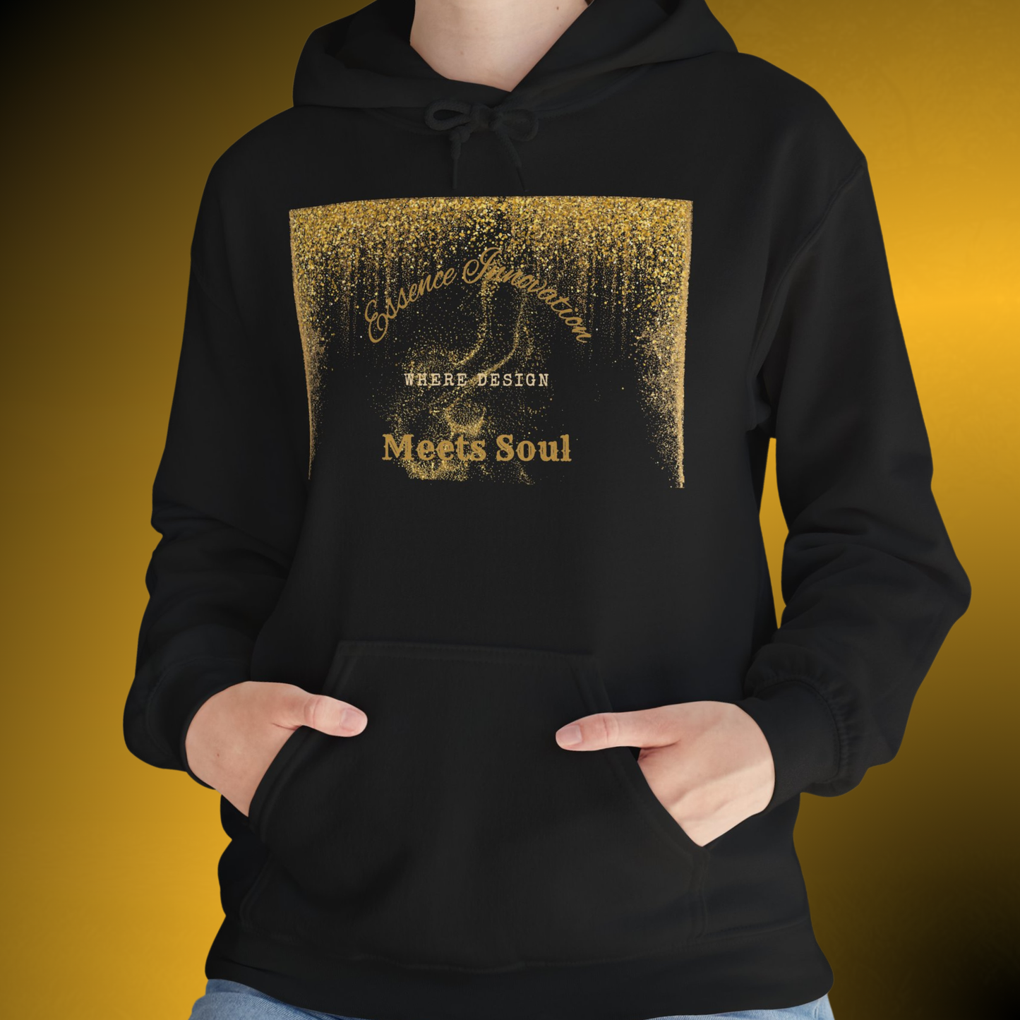 Design Meets Soul Hoodie – Gold Graphic Streetwear Hoodie