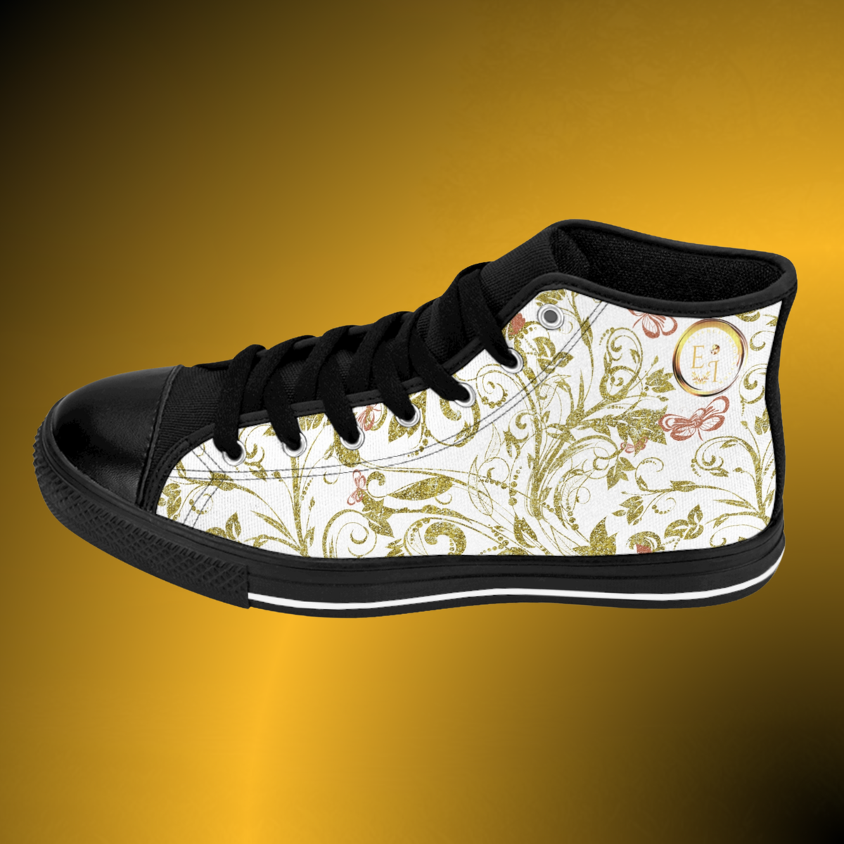 Bohemian Butterfly Noir Edition High-Top Sneakers | White Streetwear