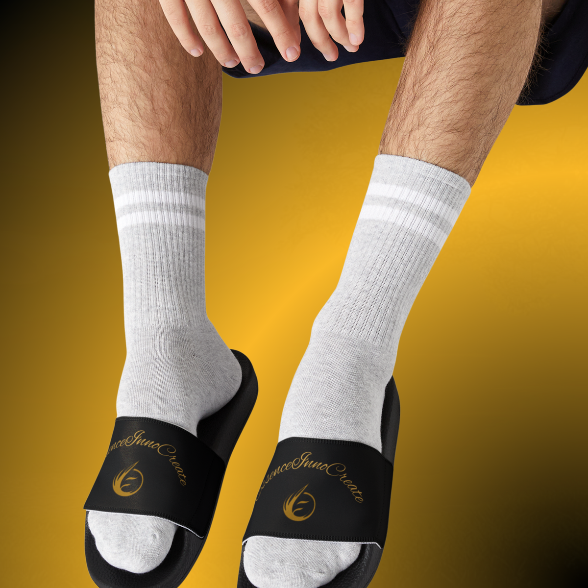 Essence Core Men’s Black Slide Sandals – Black on Black Comfort Slides