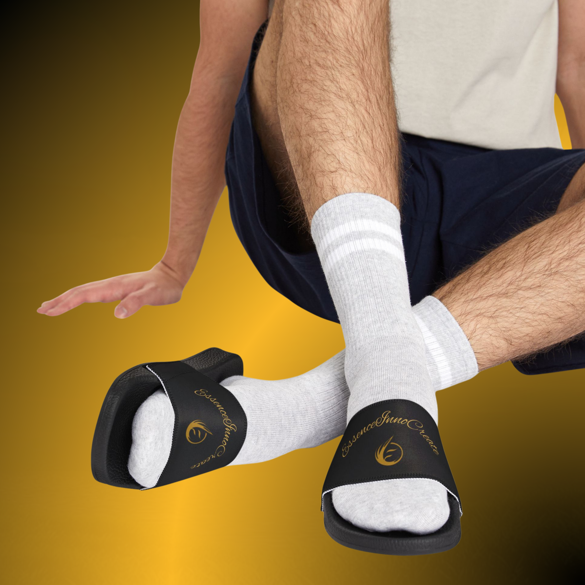 Essence Core Men’s Black Slide Sandals – Black on Black Comfort Slides