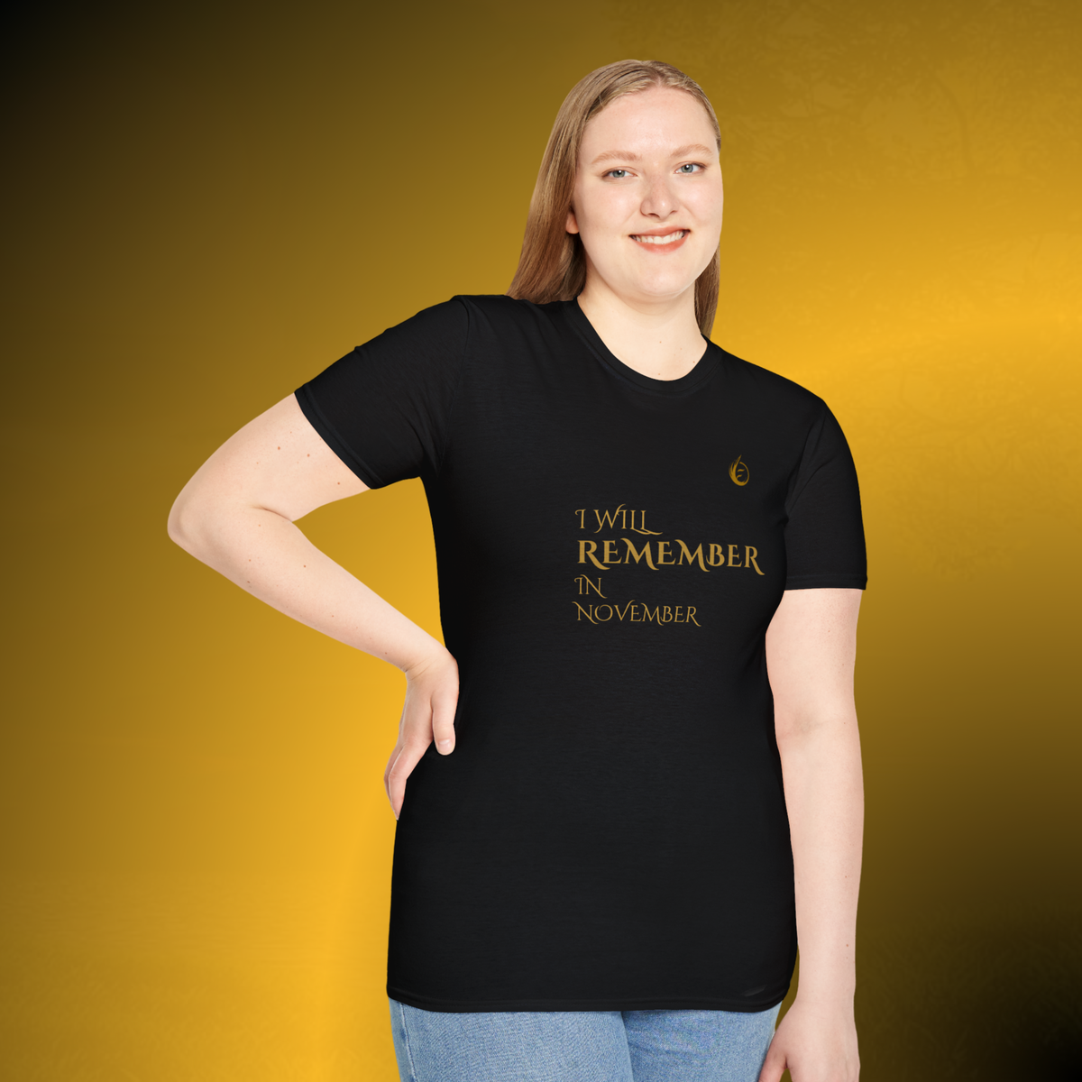 Essence Innovation Quiet Resolve Statement T-Shirt – I Will Remember in November Graphic Tee in Black