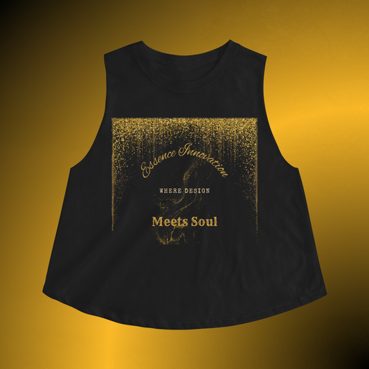 Design Meets Soul Racerback Crop Tank – Gold Graphic Muscle Top