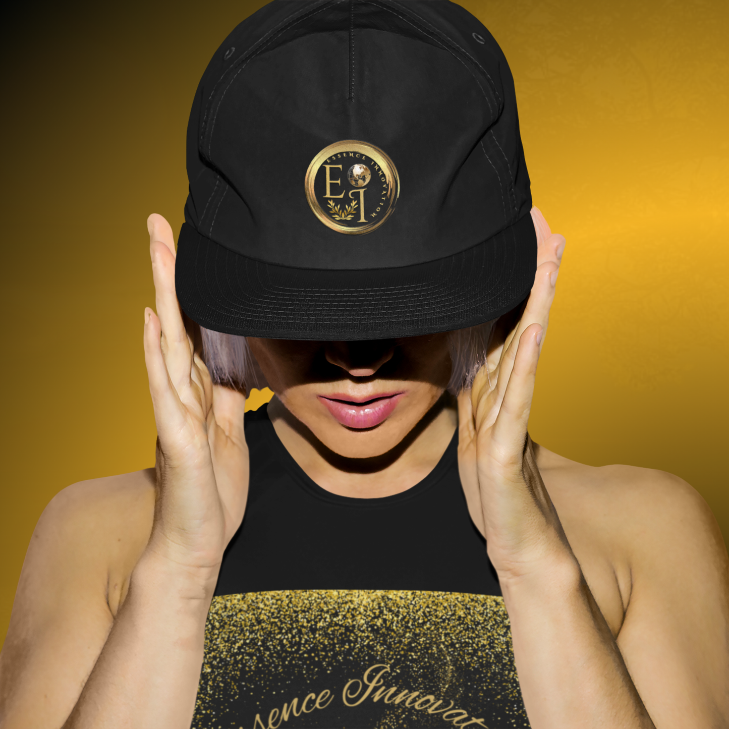 Design Meets Soul Racerback Crop Tank – Gold Graphic Muscle Top