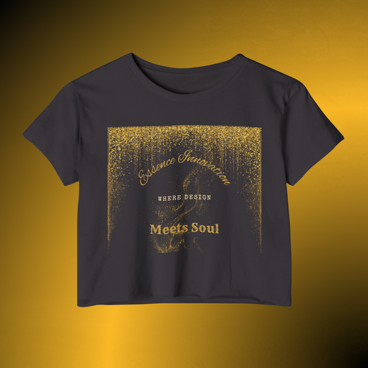 Design Meets Soul Crop Top – Gold Graphic Women’s Tee
