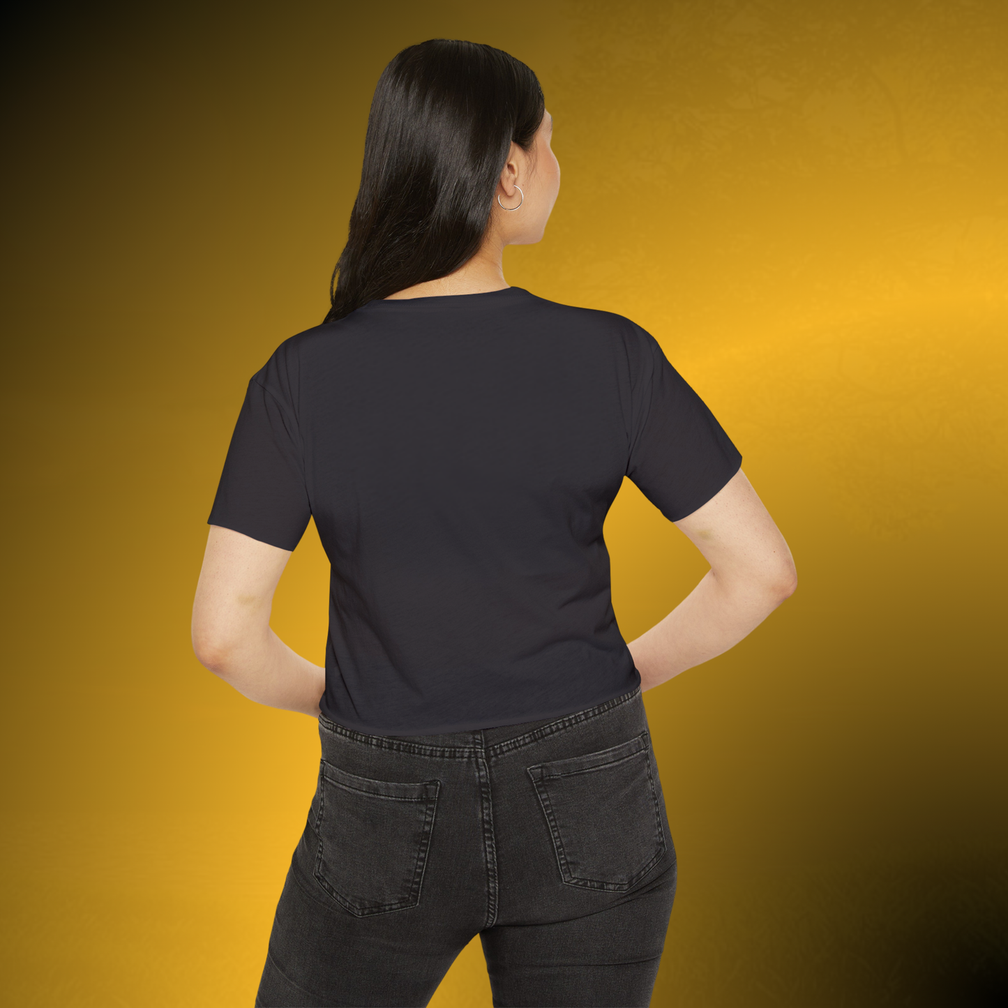 Design Meets Soul Crop Top – Gold Graphic Women’s Tee