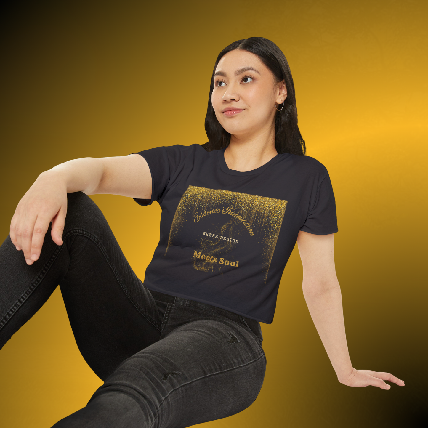 Design Meets Soul Crop Top – Gold Graphic Women’s Tee