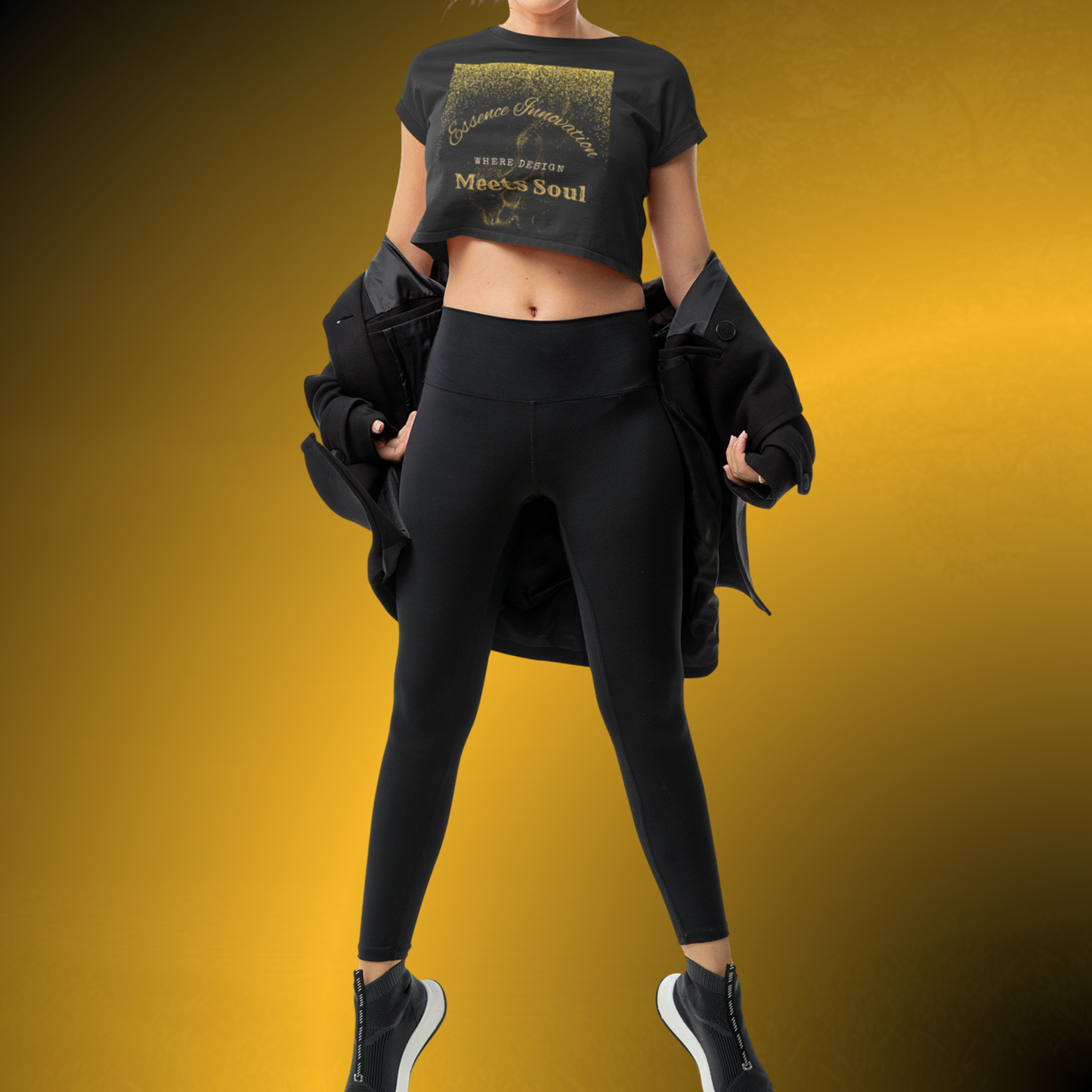 Design Meets Soul Crop Top – Gold Graphic Women’s Tee