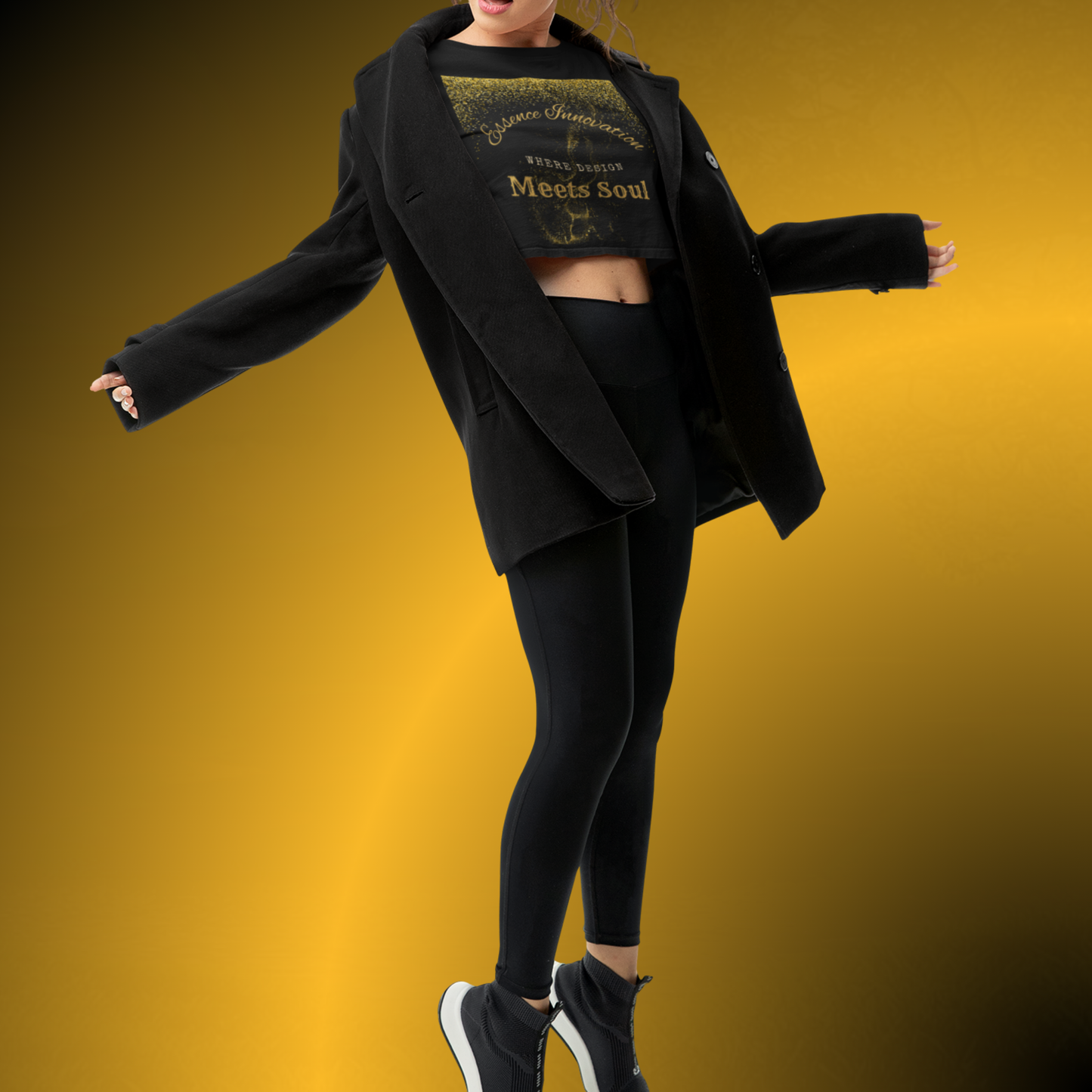 Design Meets Soul Crop Top – Gold Graphic Women’s Tee
