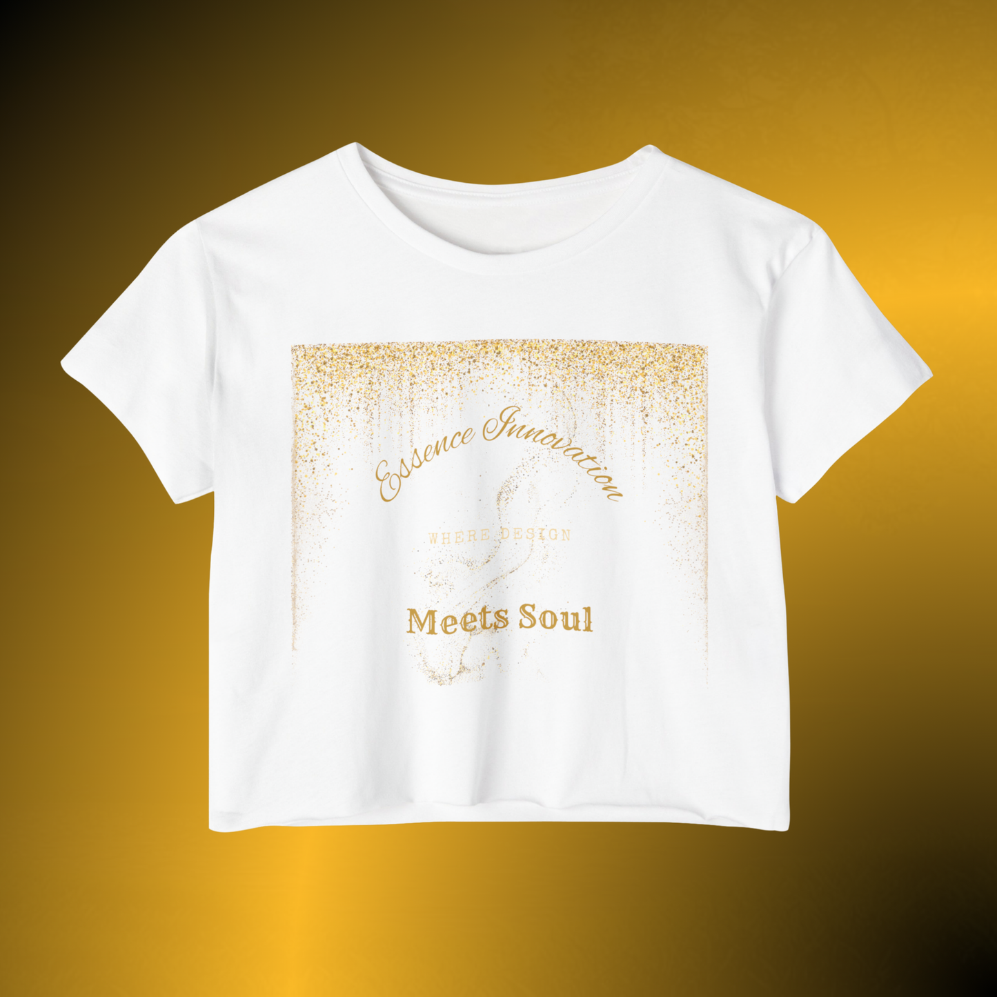 Design Meets Soul Crop Top – Gold Graphic Women’s Tee