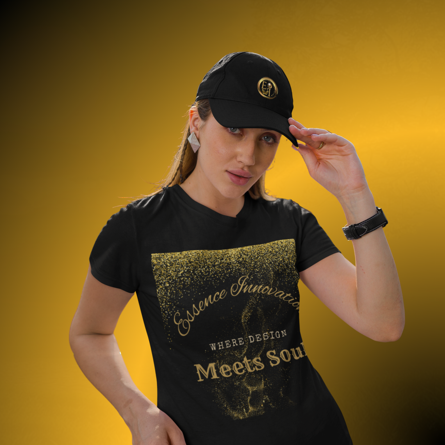Design Meets Soul Women’s T-Shirt – Gold Graphic Tee