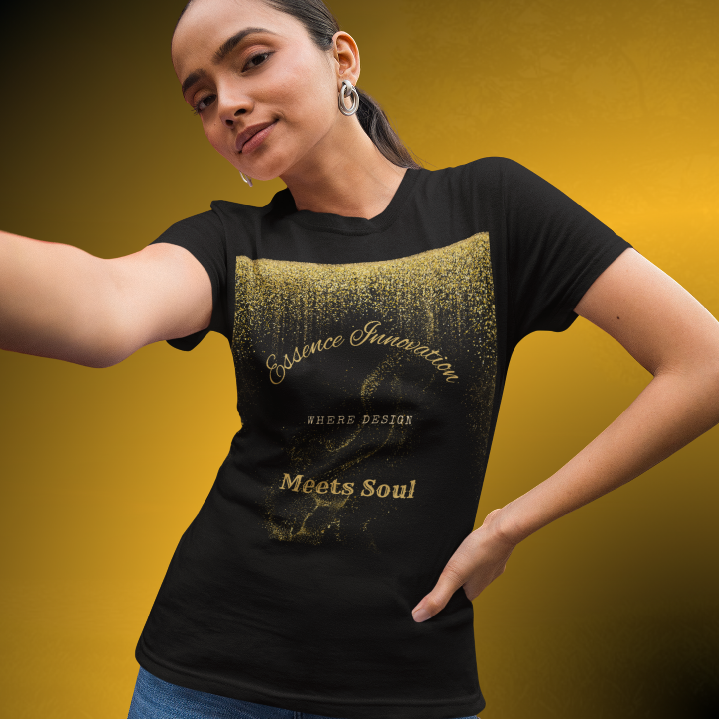 Design Meets Soul Women’s T-Shirt – Gold Graphic Tee