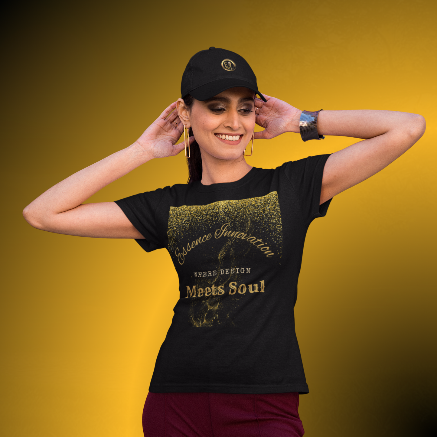 Design Meets Soul Women’s T-Shirt – Gold Graphic Tee