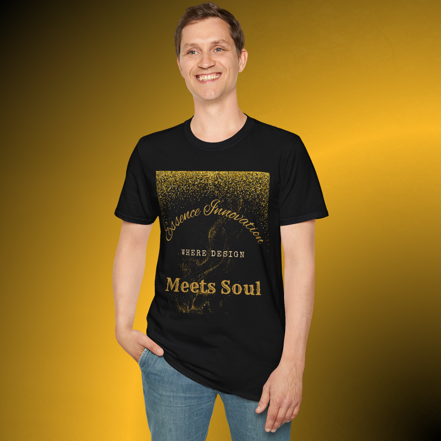 Design Meets Soul T-Shirt – Gold Graphic Streetwear Tee