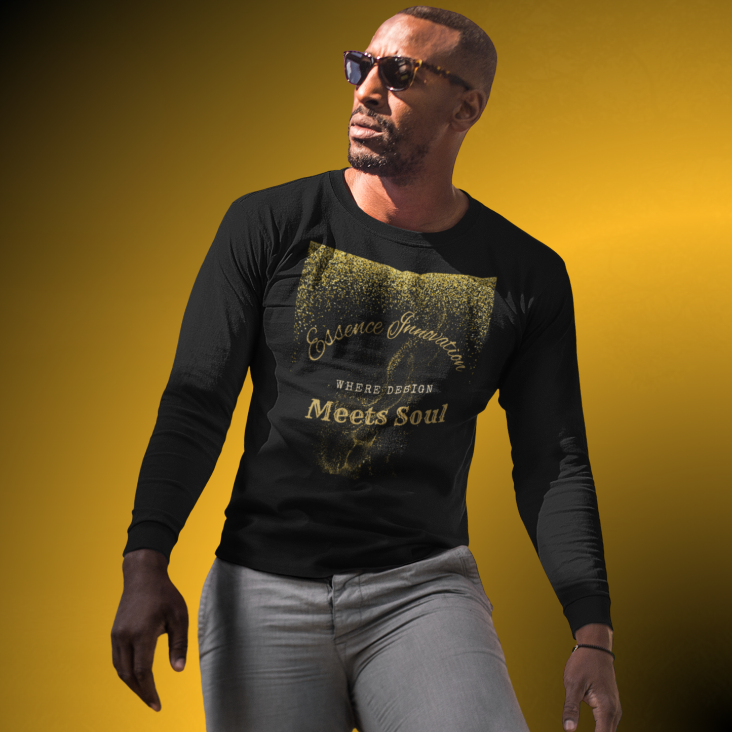 Design Meets Soul Long Sleeve Shirt – Gold Graphic Tee