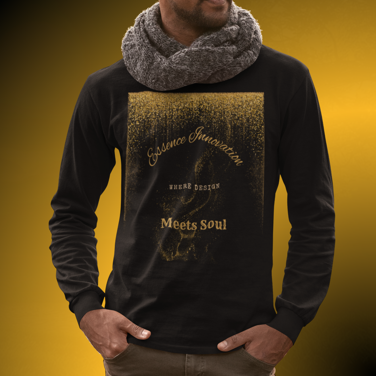 Design Meets Soul Long Sleeve Shirt – Gold Graphic Tee